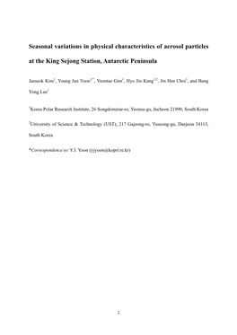 Seasonal Variations in Physical Characteristics of Aerosol Particles at the King Sejong Station, Antarctic Peninsula