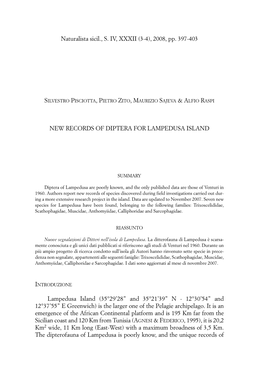 2008, Pp. 397-403 NEW RECORDS of DIPTERA for LAMPEDUSA ISLAND Lampedusa Island