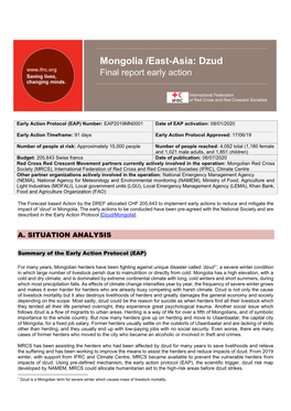 Mongolia /East-Asia: Dzud Final Report Early Action