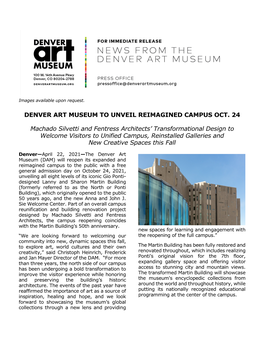 Denver Art Museum to Unveil Reimagined Campus Oct. 24