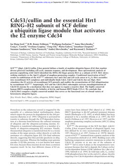 Cdc53/Cullin and the Essential Hrt1 RING–H2 Subunit of SCF Define a Ubiquitin Ligase Module That Activates the E2 Enzyme Cdc34