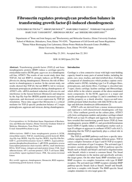 Fibronectin Regulates Proteoglycan Production Balance in Transforming Growth Factor-Β1-Induced Chondrogenesis