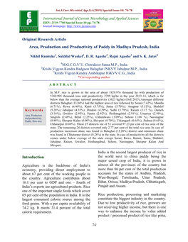 Area, Production and Productivity of Paddy in Madhya Pradesh, India