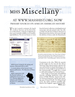 MHS Miscellanynumber / Spring at NOW PRIMARY SOURCES on AFRICAN AMERICAN HISTORY