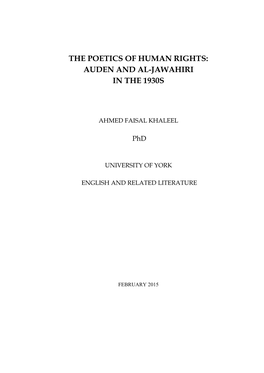 The Poetics of Human Rights: Auden and Al-Jawahiri in the 1930S