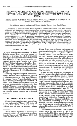 Relative Abundance and Blood Feeding Behavior of Nocturnally Active