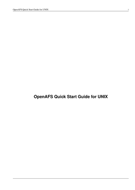 Openafs Quick Start Guide for UNIX I