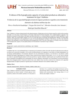 Evidence of the Hypoglycemic Capacity of Some Plant Products As