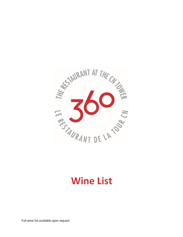 Wine List Carte Des Vins