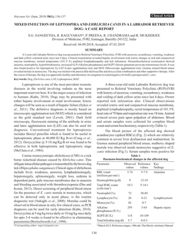 Mixed Infection of Leptospira and Ehrlichia Canis in a Labrador Retriever Dog- a Case Report S.G