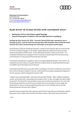 Audi Driver Di Grassi Thrills with Comeback Drive