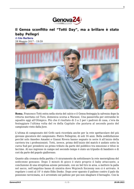 Il Genoa Sconfitto Nel “Totti Day”