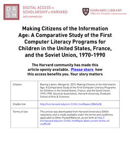 A Comparative Study of the First Computer Literacy Programs for Children in the United States, France, and the Soviet Union, 1970-1990