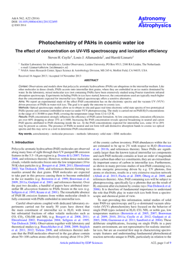 Photochemistry of Pahs in Cosmic Water Ice the Effect of Concentration on UV-VIS Spectroscopy and Ionization Efﬁciency Steven H