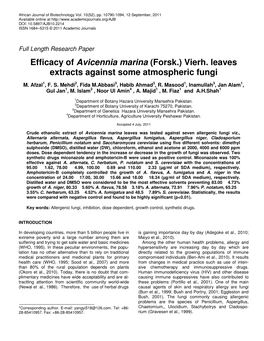 Efficacy of Avicennia Marina (Forsk.) Vierh