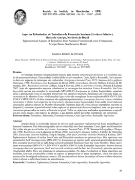 83 Aspectos Tafonômicos De Testudines Da Formação Santana (Cretáceo Inferior), Bacia Do Araripe, Nordeste Do Brasil Gustavo Ribeiro De Oliveira