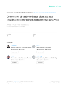 Conversion of Carbohydrates Biomass Into Levulinate Esters Using Heterogeneous Catalysts