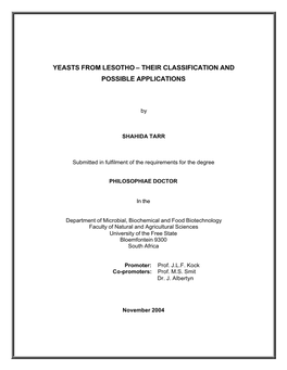 Yeasts from Lesotho – Their Classification and Possible Applications