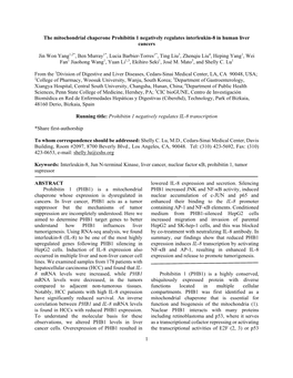 1 the Mitochondrial Chaperone Prohibitin 1 Negatively Regulates