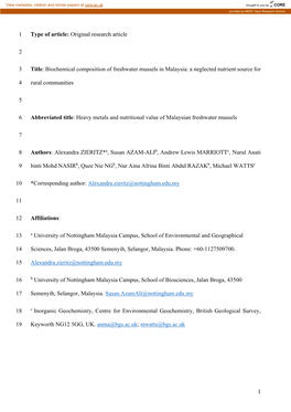 Biochemical Composition of Freshwater Mussels in Malaysia: a Neglected Nutrient Source For