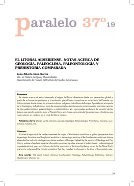 El Litoral Almeriense. Notas Acerca De Geología, Paleoclima, Paleontología Y Prehistoria Comparada