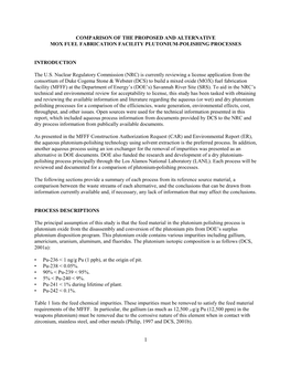 Comparison of the Proposed and Alternative Mox Fuel Fabrication Facility Plutonium-Polishing Processes