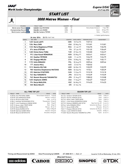 START LIST 3000 Metres Women - Final