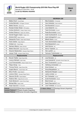 World Rugby U20 Championship 2019 9Th Place Play-Off Match 26