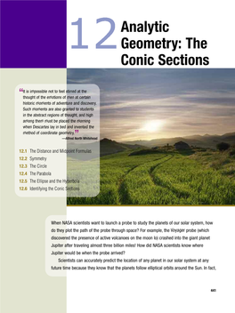 Analytic Geometry: the Conic Sections