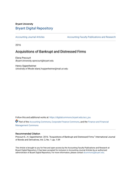 Acquisitions of Bankrupt and Distressed Firms