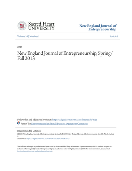 New England Journal of Entrepreneurship, Spring/Fall 2013,