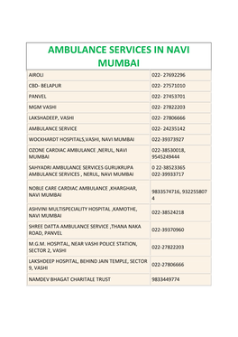 AMBULANCE SERVICES in NAVI MUMBAI English