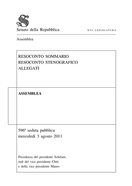 Senato Della Repubblica RESOCONTO SOMMARIO