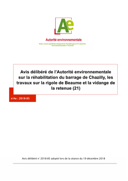 Avis Délibéré De L'autorité Environnementale Sur La