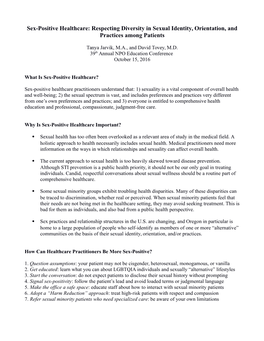 Sex-Positive Healthcare: Respecting Diversity in Sexual Identity, Orientation, and Practices Among Patients