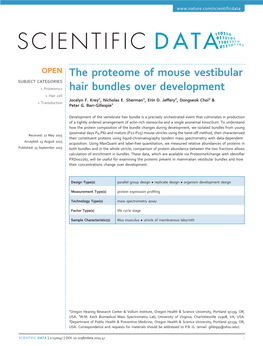 The Proteome of Mouse Vestibular Hair Bundles Over Development