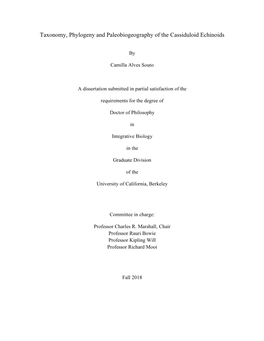 Taxonomy, Phylogeny and Paleobiogeography of the Cassiduloid Echinoids