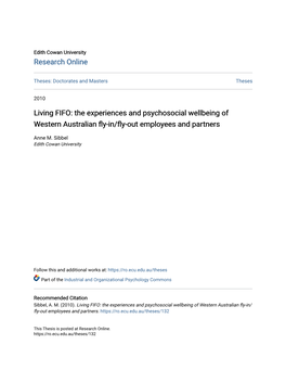 Living FIFO: the Experiences and Psychosocial Wellbeing of Western Australian Fly-In/Fly-Out Employees and Partners