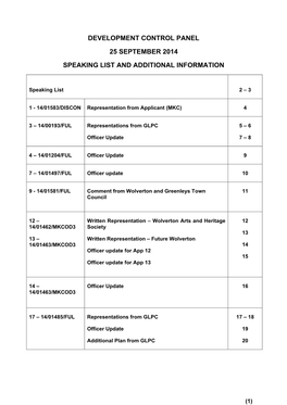 Development Control Panel 25 September 2014