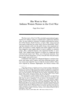 She Went to War: Indiana Women Nurses in the Civil War