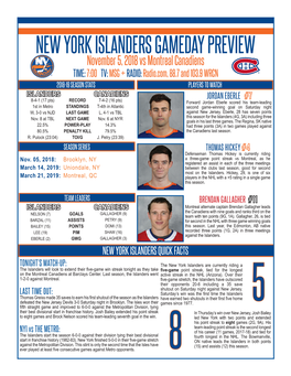 New York Islanders Gameday Preview