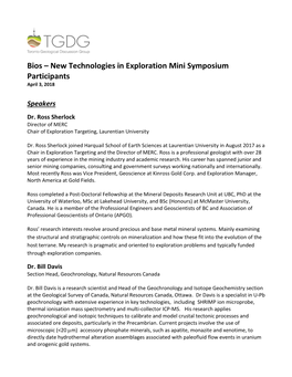 New Technologies in Exploration Mini Symposium Participants April 3, 2018