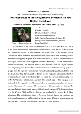 Representatives of the Family Bovidae Included in the Red Book of Kazakhstan Transcaspian Urial (Ovis Vignei Arkal Eversmann, 1850; Fig