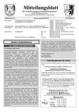 Mitteilungsblatt Der Verwaltungsgemeinschaft Burgebrach Und Der Mitgliedsgemeinden Markt Burgebrach Und Schönbrunn I