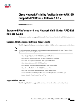 Cisco Network Visibility Application for APIC-EM Supported Platforms, Release 1.6.0.X