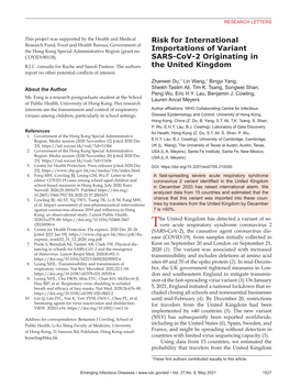 Risk for International Importations of Variant SARS-Cov-2 Originating In