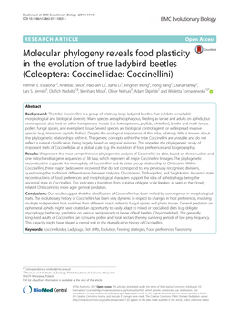 Molecular Phylogeny Reveals Food Plasticity in the Evolution of True Ladybird Beetles (Coleoptera: Coccinellidae: Coccinellini) Hermes E