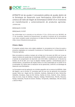 Extracto De Las Ayudas V Convocatoria Pública De Ayudas Dentro De La