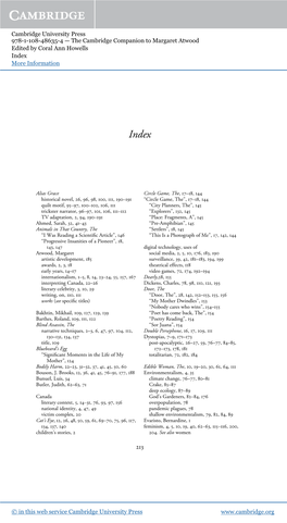 Cambridge University Press 978-1-108-48635-4 — the Cambridge Companion to Margaret Atwood Edited by Coral Ann Howells Index More Information