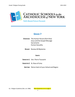 Grade 7 Religion Pacing Guide 2021-2022